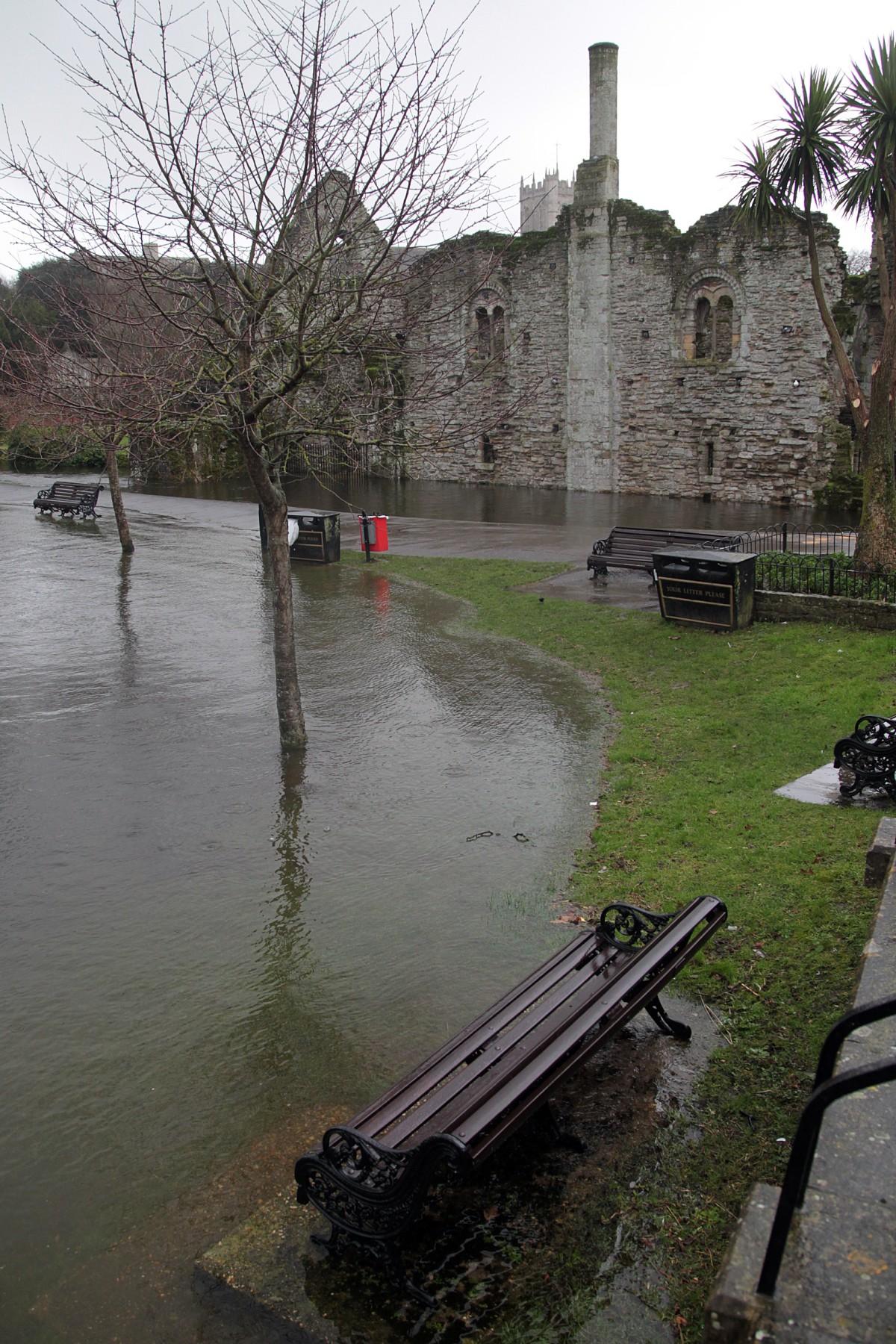 Christchurch castle ruins are water logged as Dorset gets hit once again by storms.