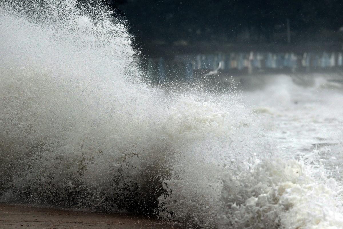 High seas and strong winds batter Avon Beach as storms hit the Dorset coast once again.