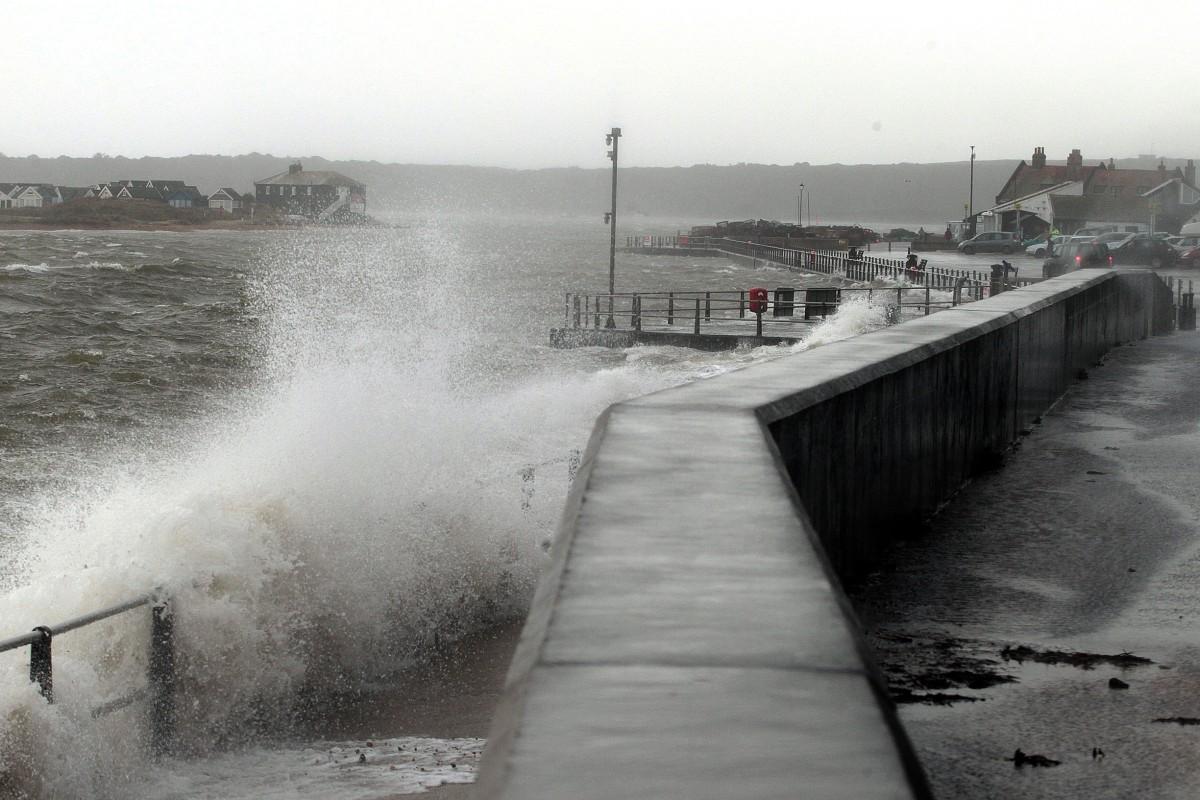High seas and strong winds batter Mudeford Quay as storms hit the Dorset coast once again.