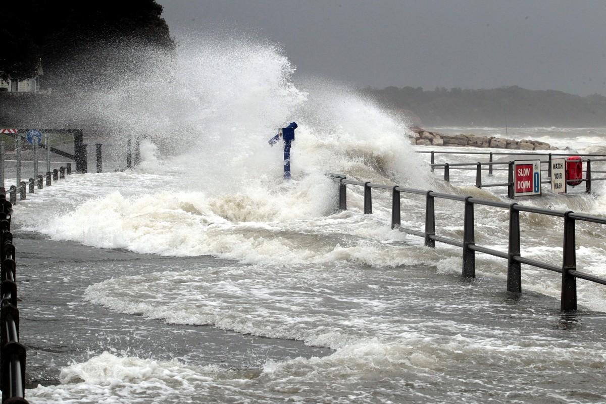 High seas and strong winds batter Mudeford Quay as storms hit the Dorset coast once again.