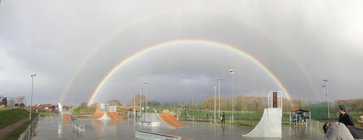 A double rainbow at Two Rivers Meet skatepark Christchurch by  Jordan Batchelor 