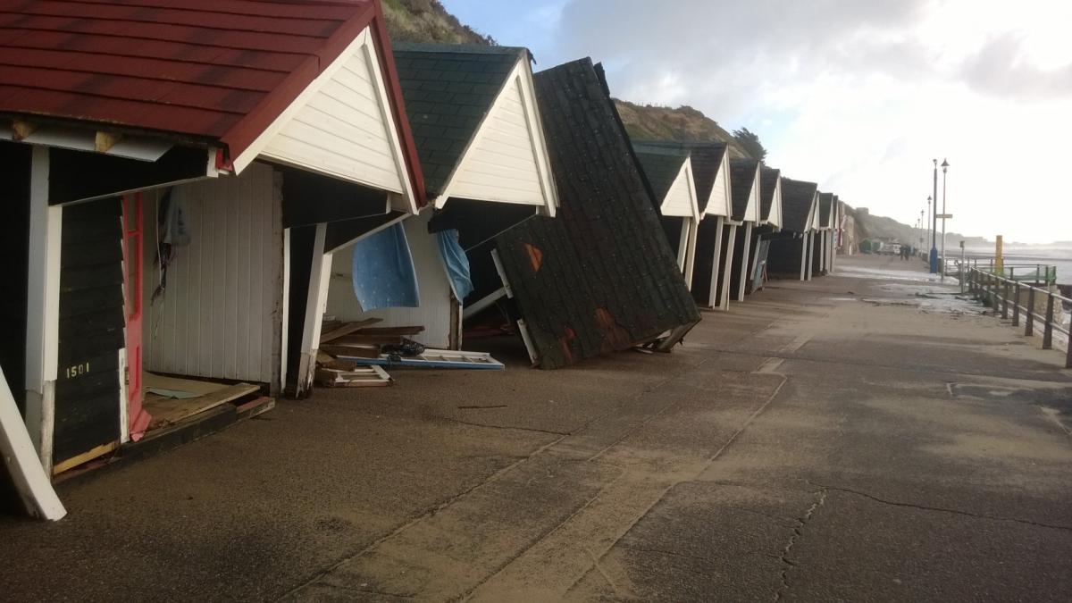 Daily Echo reader photos of the storm and damage left behind after severe weather swept through Dorset on February 14 and February 15.Picture from Ben Butcher of destruction at Southbourne beach