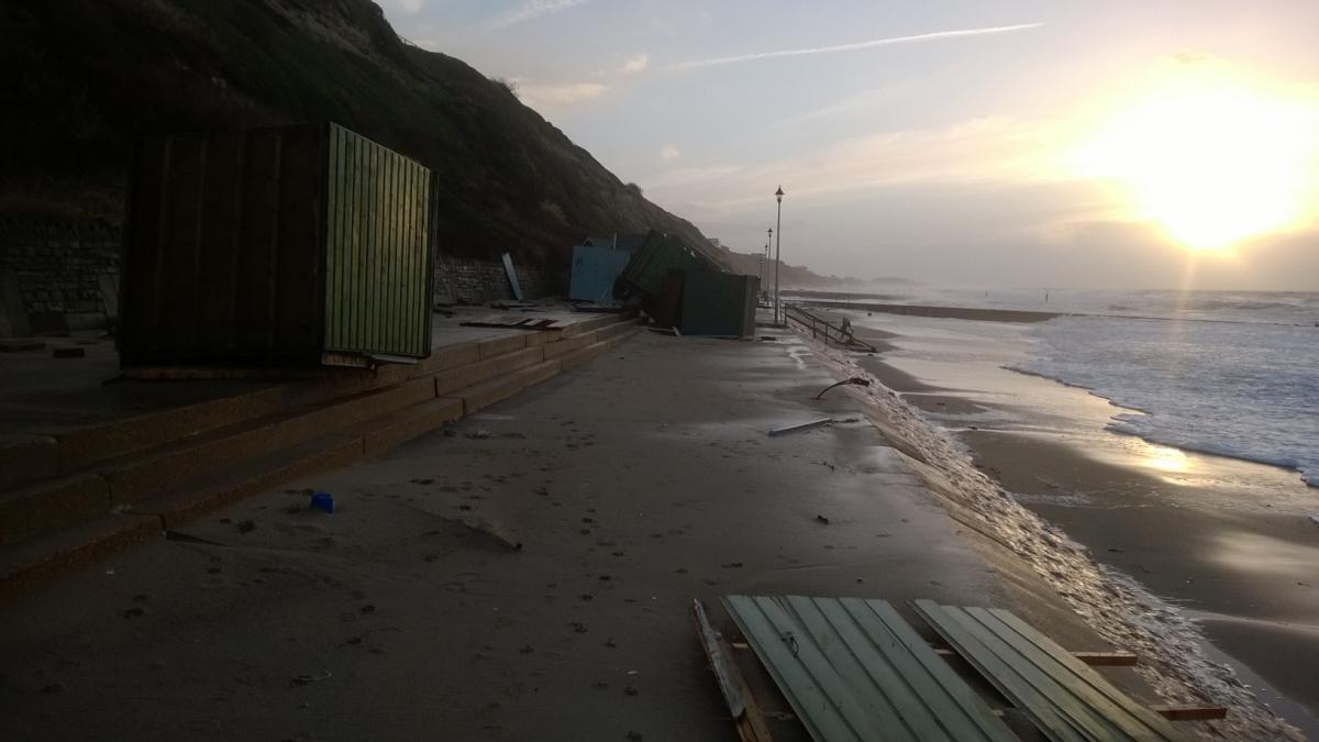 Daily Echo reader photos of the storm and damage left behind after severe weather swept through Dorset on February 14 and February 15. Picture from Ben Butcher of destruction at Southbourne beach