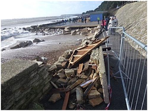 Smashed-up walkway on Avon Beach. Picture by Judy Burdett