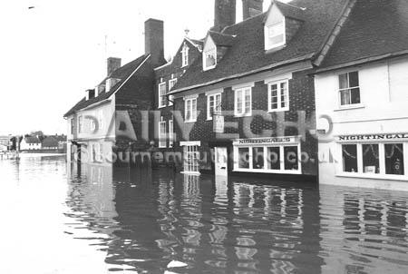 A flooded Blandford after the storm of 1979.