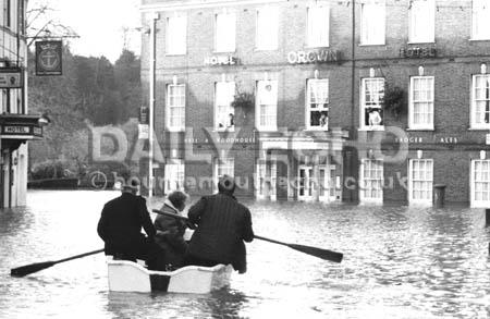 A flooded Blandford after the 1979 storm.