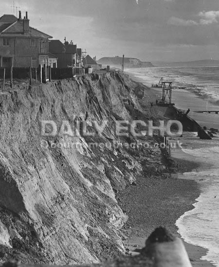 Gale damage at Southbourne in 1954. Note houses very close to the cliff edge.
