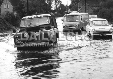 Floods at Longham during a storm oin 1966.