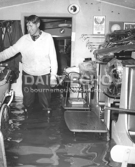 Flooded room of Iford Golf Club clubhouse after the gales of 1966.