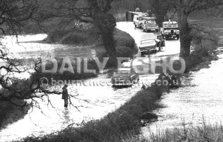 A flooded Millhams Road, Kinson after a storm in 1972.
