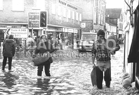 Wimborne residents collected sandbags to protect  property when the town was flooded in the 1979 storm.