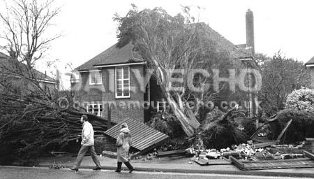 A giant tree crashed into the roof of a house in Wimborne Road during the 1990 gales.