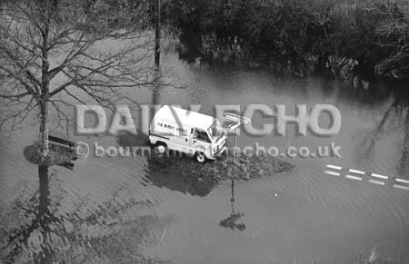 In 1994 in the wake of a storm a van was left high and dry after being caught out by flooding at Ripley, between Ringwood and Burley.