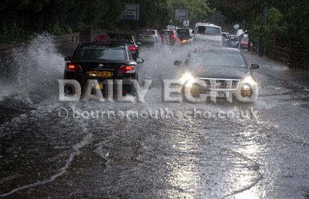 Flash floods hit Bournemouth. 
Flooding at Bourne Avenue. 
