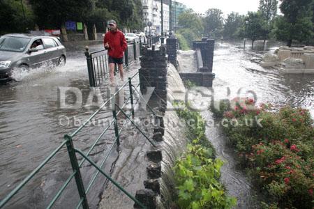 Flash floods hit Bournemouth. 
Water pouring into the gardens next to Bournemouth Town Hall. 