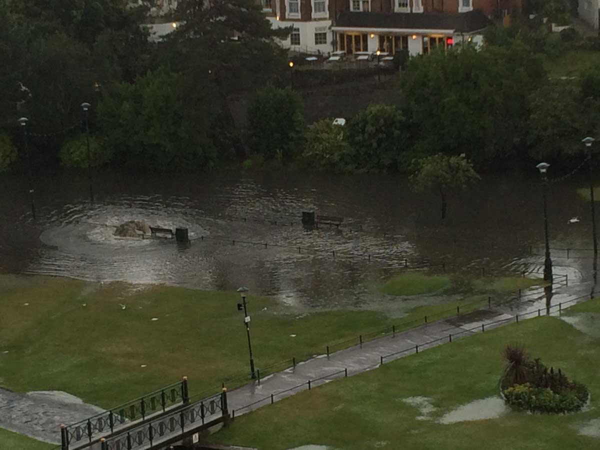 Pictures of flooding after heavy rain and thunderstorms hit Bournemouth and Poole. Bournemouth's Lower Gardens. Picture by Aaron Thomas.