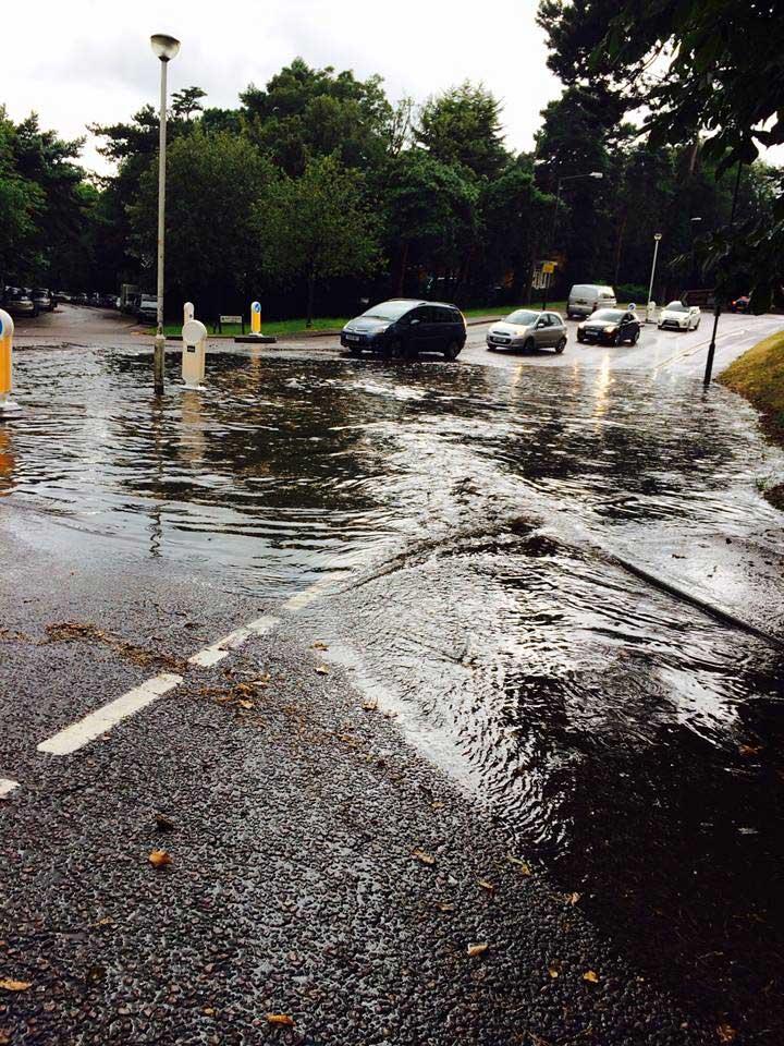 Pictures of flooding after heavy rain and thunderstorms hit Bournemouth and Poole. Sarah De Lisle took this picture on the corner of Durley Chine Road South and West Cliff Road.