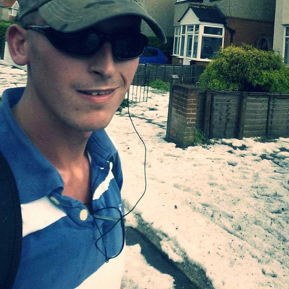 Pictures of flooding after heavy rain and thunderstorms hit Bournemouth and Poole. Daniel Wallbridge took this selfie with a blanket of hail in the background.