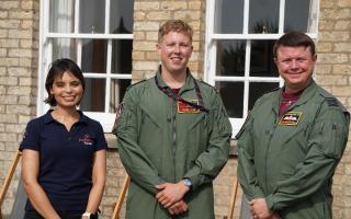 Dr Emma Egging with James Hyde and Tom Blackwell of Southampton University Air Squadron