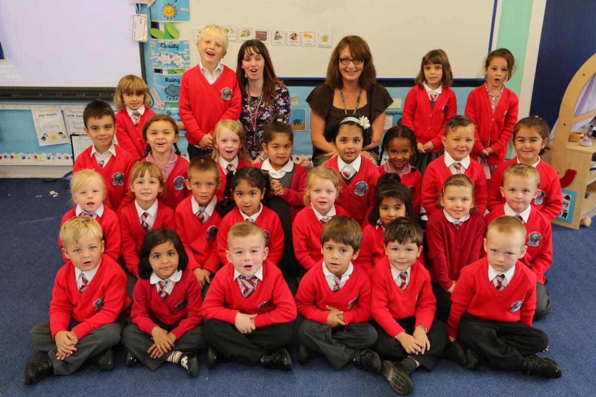 Malmesbury Park Primary School, with teacher Amy Wells and, right, TA Lisa Bolton. 