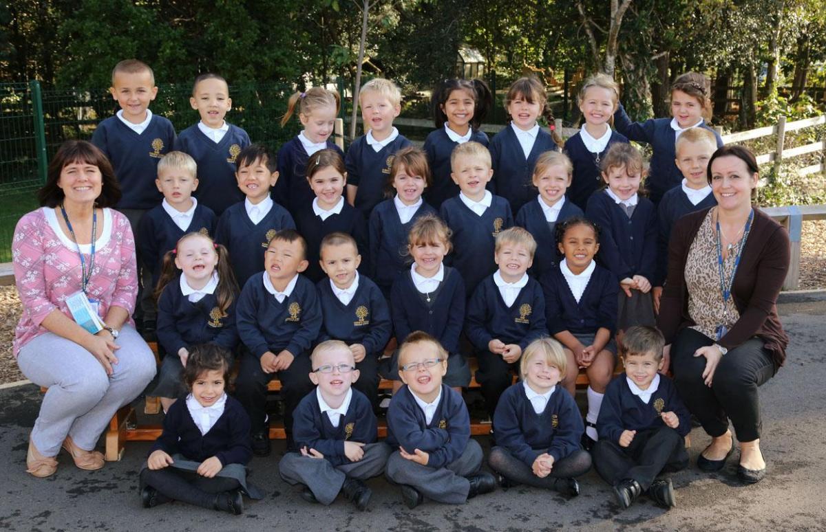 Reception children in  class RK at  Kings Park Primary school with teacher Gillian Kersey and TA Emily Hunt