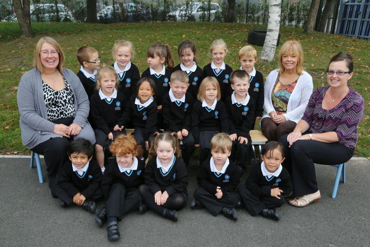Reception children  at  Jewell Academy with teacher Lorna Head and TA's  Theresa Wilson and Catherine Darby