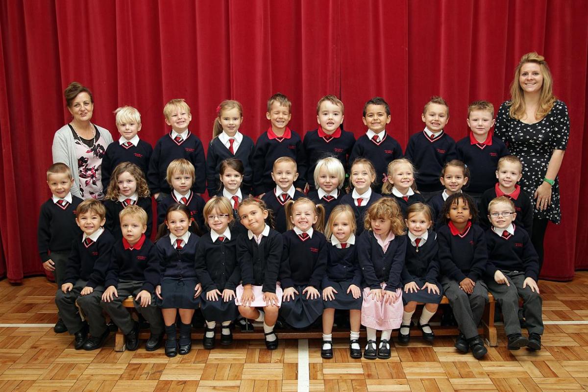 RW class at Moordown St  John's Primary School with teacher Leanne Wilson, right and TA Catherine Hunt.