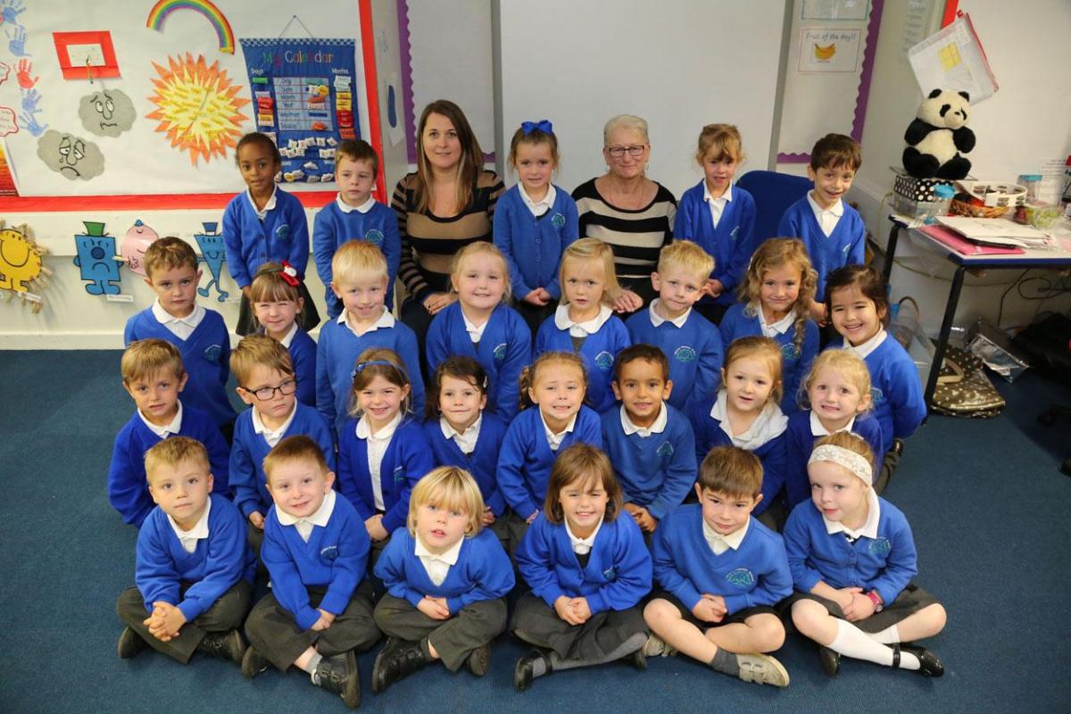 Winton Primary School reception class pupils with teacher Helena Atkinson and TA Pat Tyler.