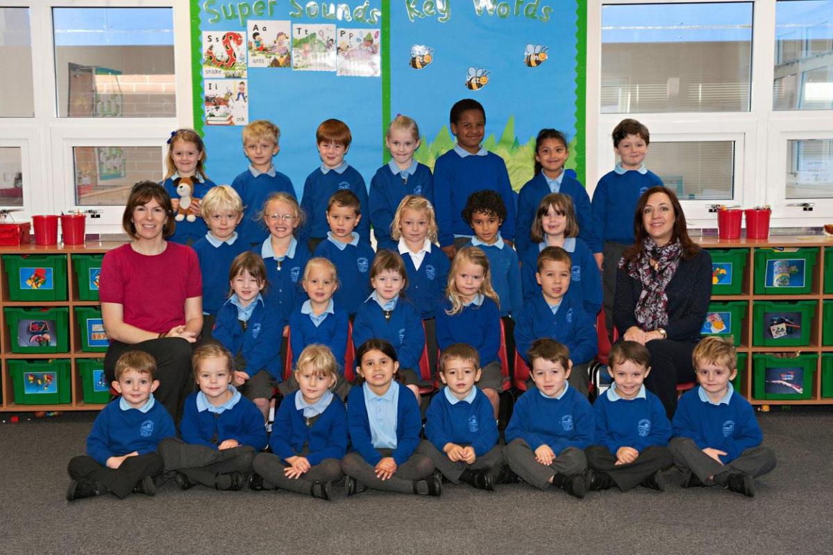 Stourfield Infants School reception class, Tulip Base with TA Mrs Kate Knubley, left, and teacher Miss Emma Biddle.