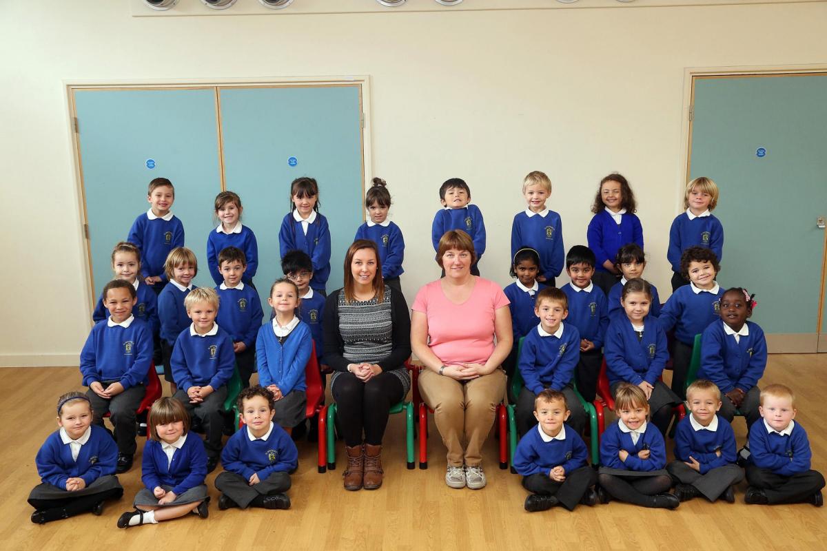 RAS reception class at St. Michael's School in Bournemouth with teacher Amy Shiner and TA Carol Murawski.
