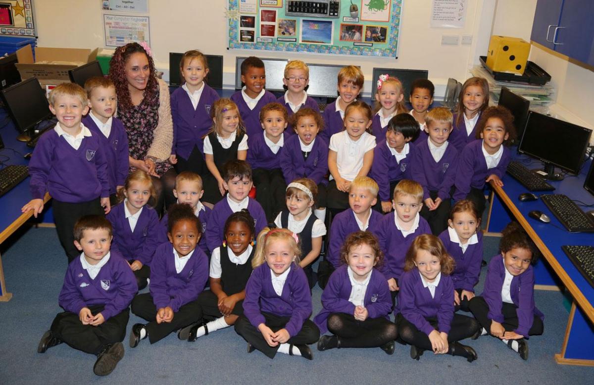Reception children in Turtle class  at St Clement's and St Johns Infant School with teacher Miss Meredith.
