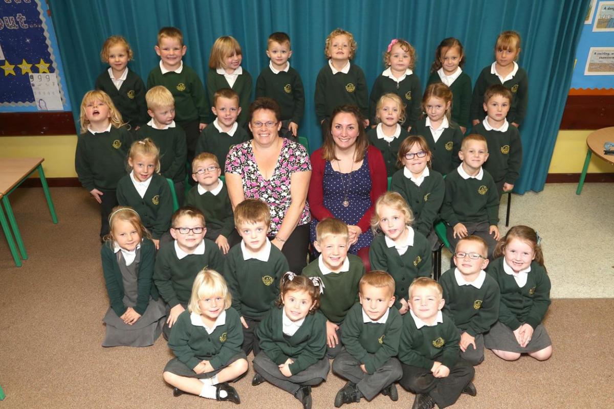 Moon Reception class at Ad Astra Infant School with TA Mrs Palmer and teacher Mrs Vincent.