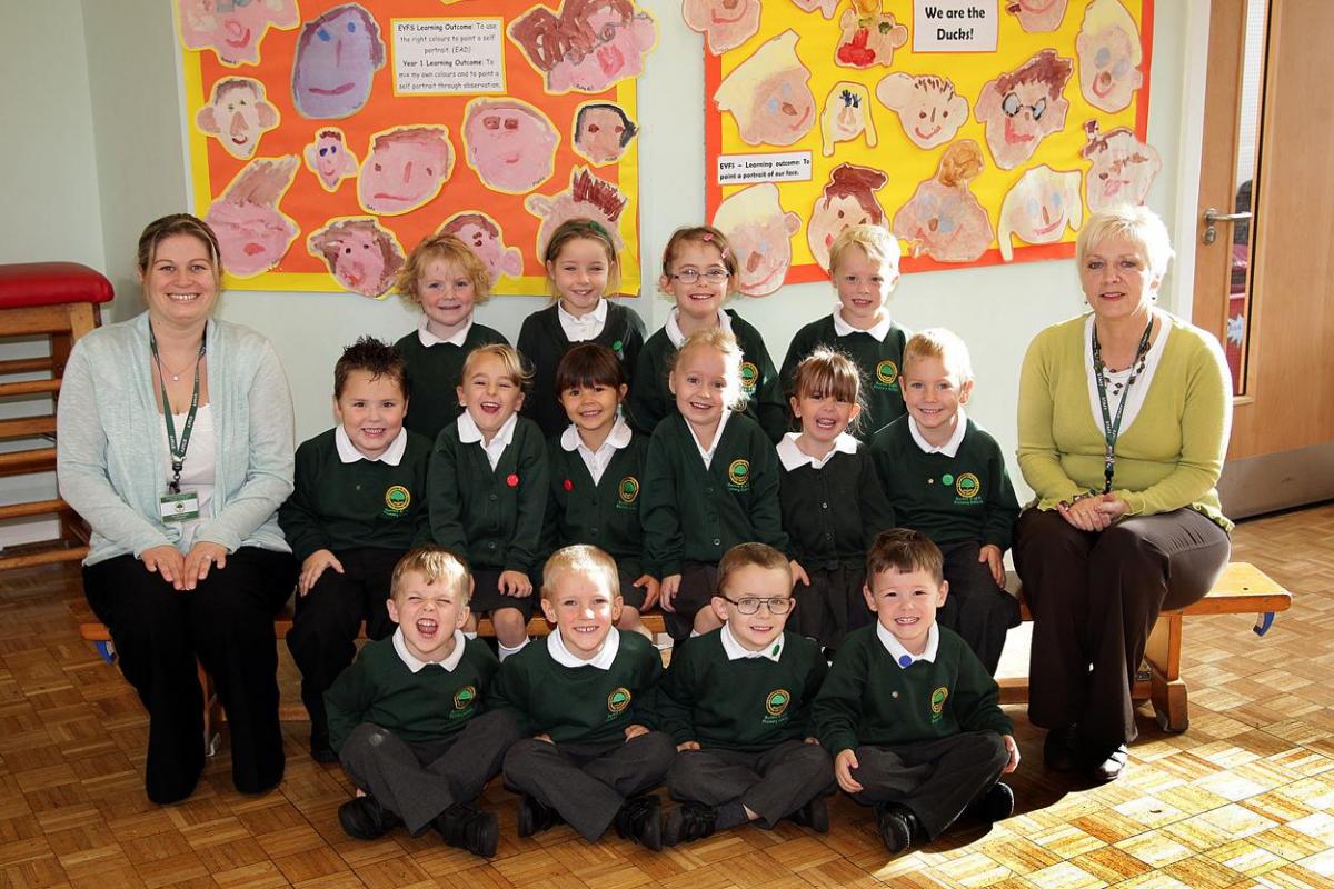 Ducks class at Burton Primary School with teacher Sue Vaughan, left and LSA Tania Cook.