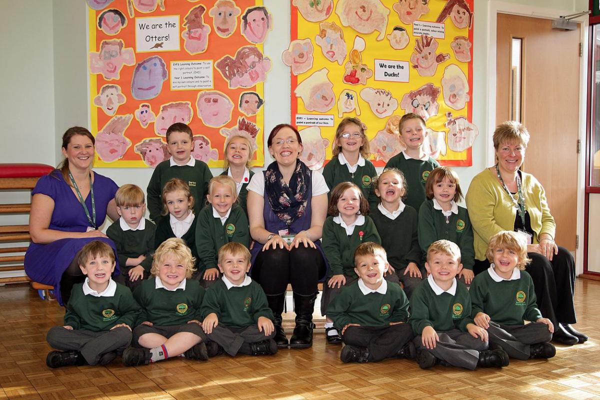 Otters class at Burton Primary School with teacher Sarah Colbourne, centre, LSA Alison Markwick, right and LSA Lisa Tanner.