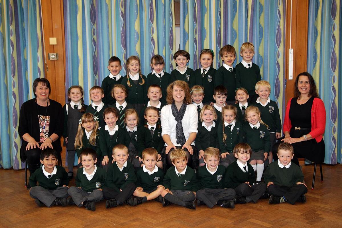 FB class at Highcliffe St Mark Primary School with teacher Liz Booth, Centre, TA Sally Hunt, left and TA Sara Hughes, right.