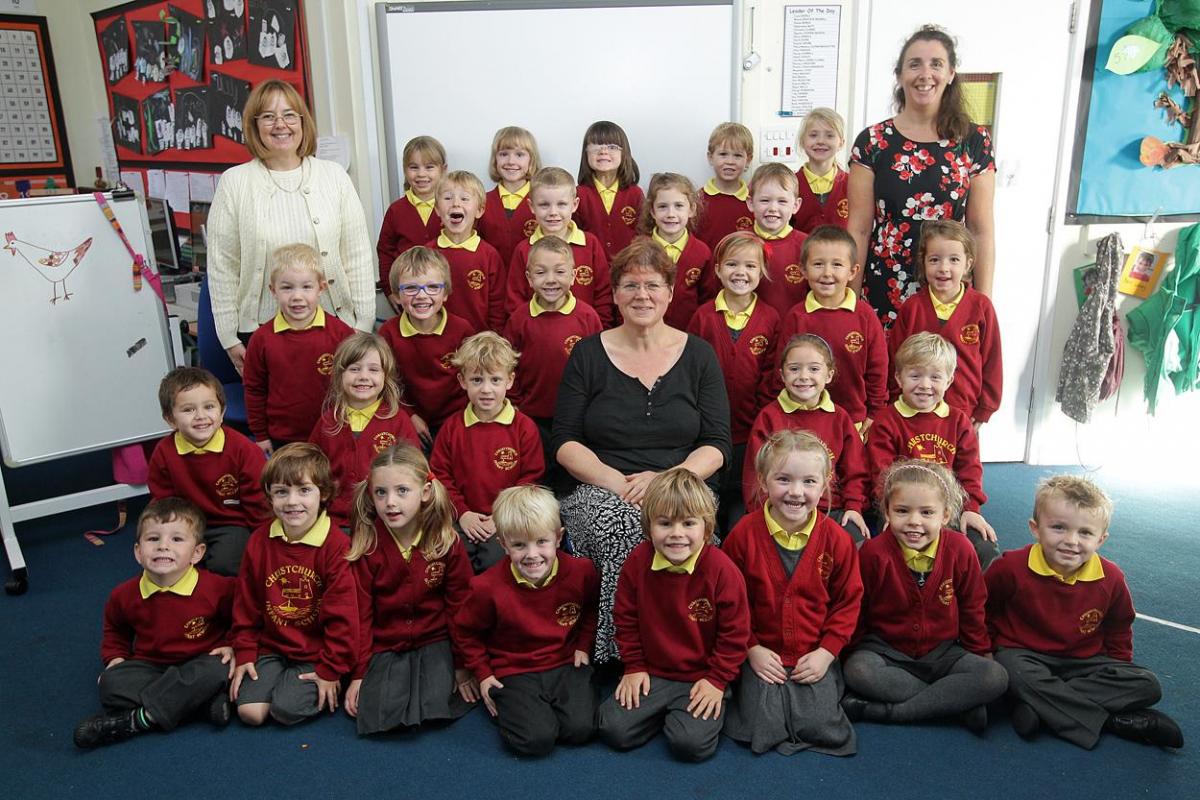 FD class at Christchurch Infants School with teacher Nicola Dyer, centre,  SEN TA Helen Pritchard, left and TA Angela Hammond.
