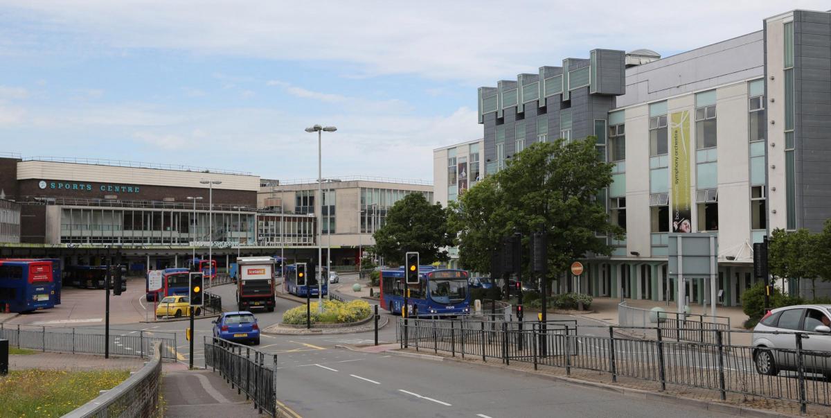 Kingland Road towards the Bus station, sports centre and Dolphin centre and Light