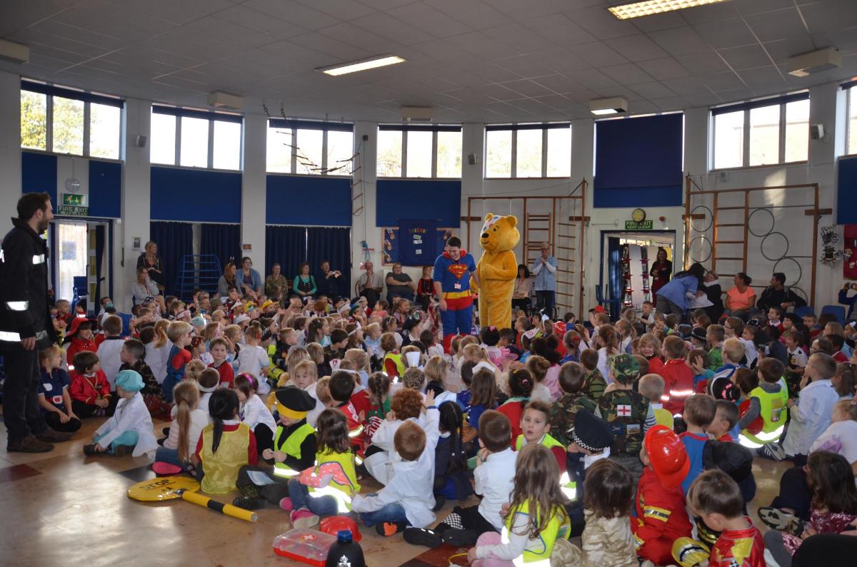 At Sylvan Infant School, children and staff dressed up as real-life heroes including nurses, firefighters, police officers and doctors. Pudsey attended assembly and they are also holding a cake sale and dance competition.