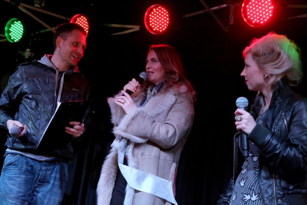 Debra Stephenson helps switch on the Christmas lights at Poole's Dolphin Shopping Centre. Pictures by Corin Messer. 