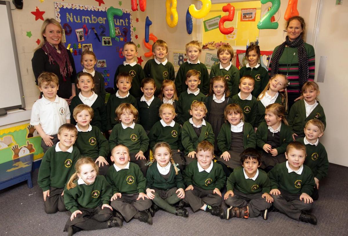 Moles reception class at Wimborne First School. Pictured are teacher Hannah Argo, left and TA Claire James.