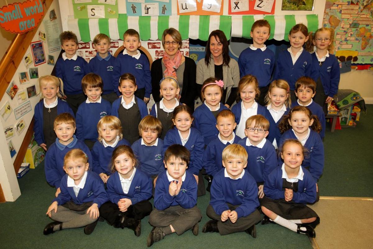 Hedgehogs reception class at Colehill First School. Pictured are teacher Helen Self, centre right and TA Jo Waddington, centre left.