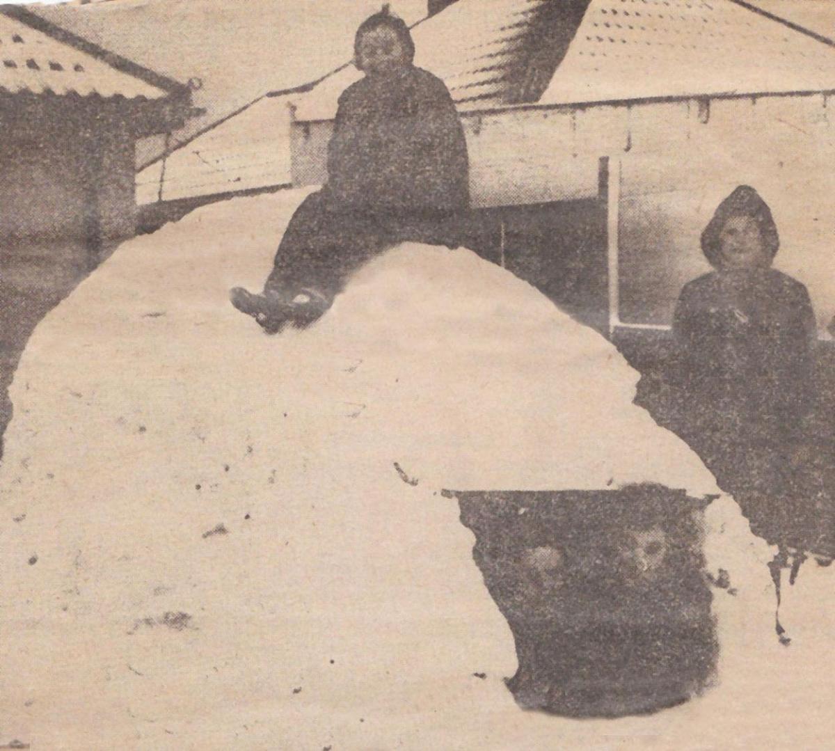 January 1963 these four children at Poole found the snowy weather ideal when they made an igloo in their garden which held six comfortably. With an electric torch for illumination, it was a marvellous place to play during the severe winter.