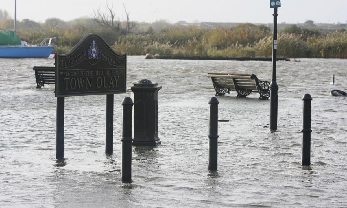 Christchurch Quay is flooded in stormy weather in 2009