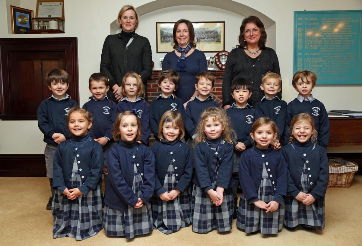 Reception class at Dumpton School. Pictured are teacher Tonya Monoghan, back centre, TA Boo Wartnaby, back left and TA Mary McMillen, back right.