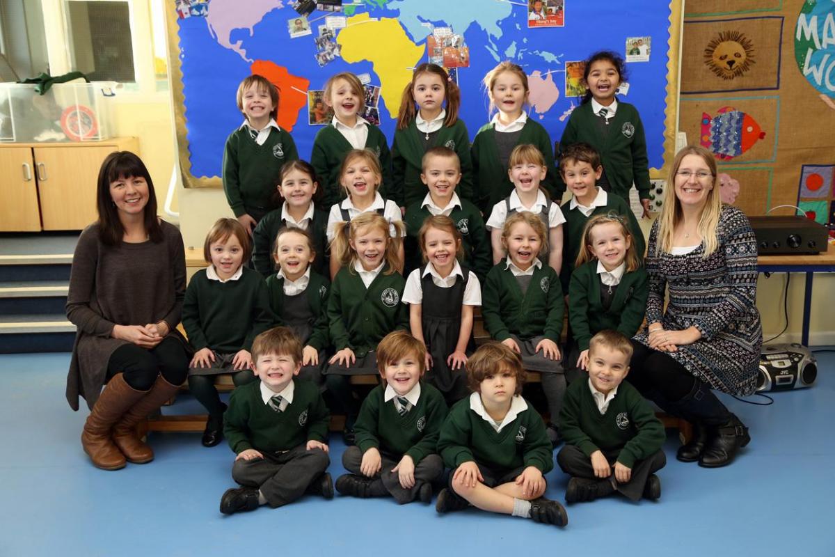 Reception class at St James First School. Pictured are teacher Andi Booth, right and TA Susan Alcock.
