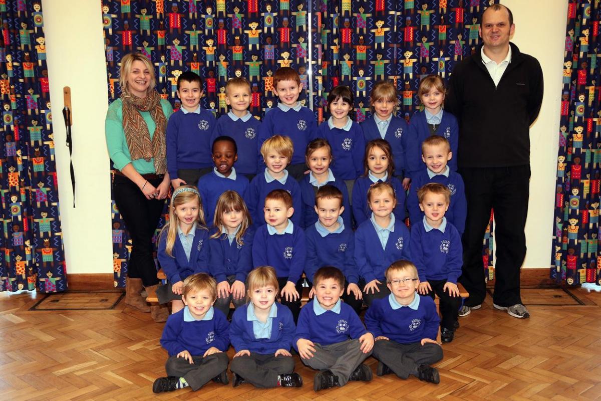 Sycamore reception class at Ashley Infant School in New Milton. Pictured are teacher Tim Jeffries and TA Keida Pressey.