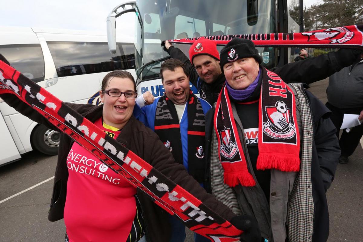 AFC Bournemouth fans set off for the FA Cup tie at Aston Villa on Sunday, January 25, 2015. Pictures by Richard Crease. 