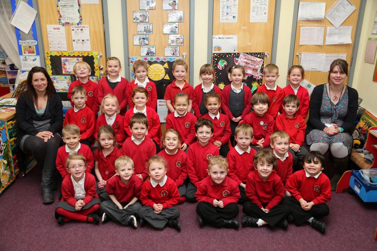 Reception children in Starfish class at  Archbishop Wake Primary School in Blandford with teacher   Hazel Ford and TA Lizzie Bagg