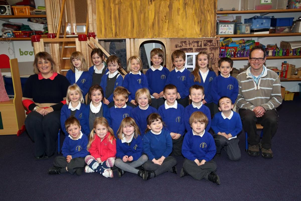 Tigers reception class at Brangsgore Primary. Pictured are teacher Vhairi Nyland and TA Damien DeLancy Green.