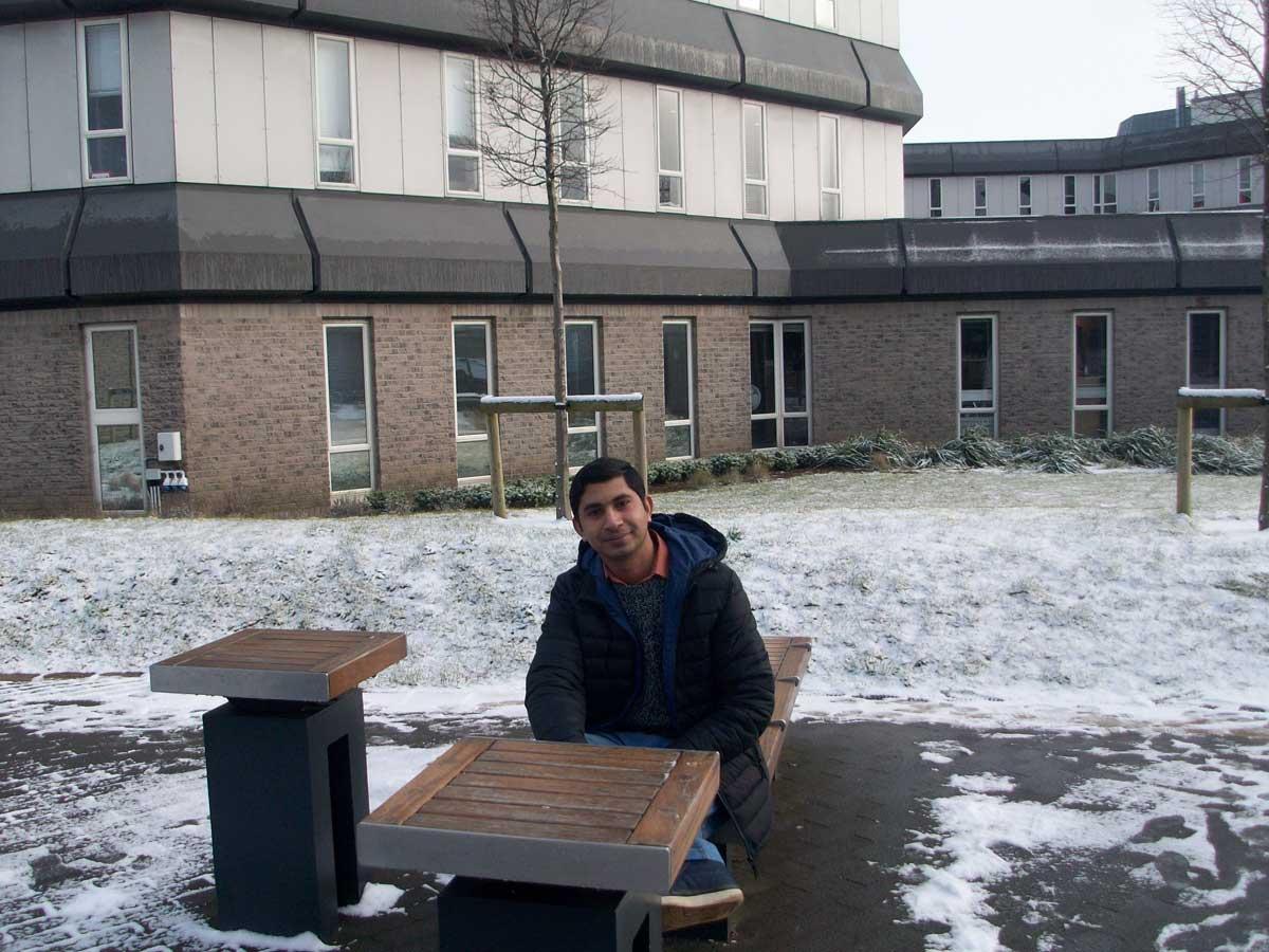 Ikram Asghar at a snowy Bournemouth University